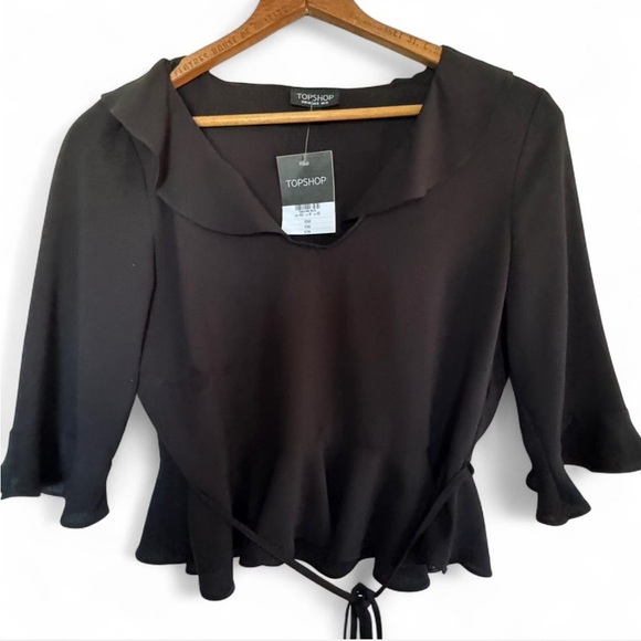 Topshop Black Ruffled Peplum Blouse with Sailor Collar size 8 NWT - Picture 1 of 2